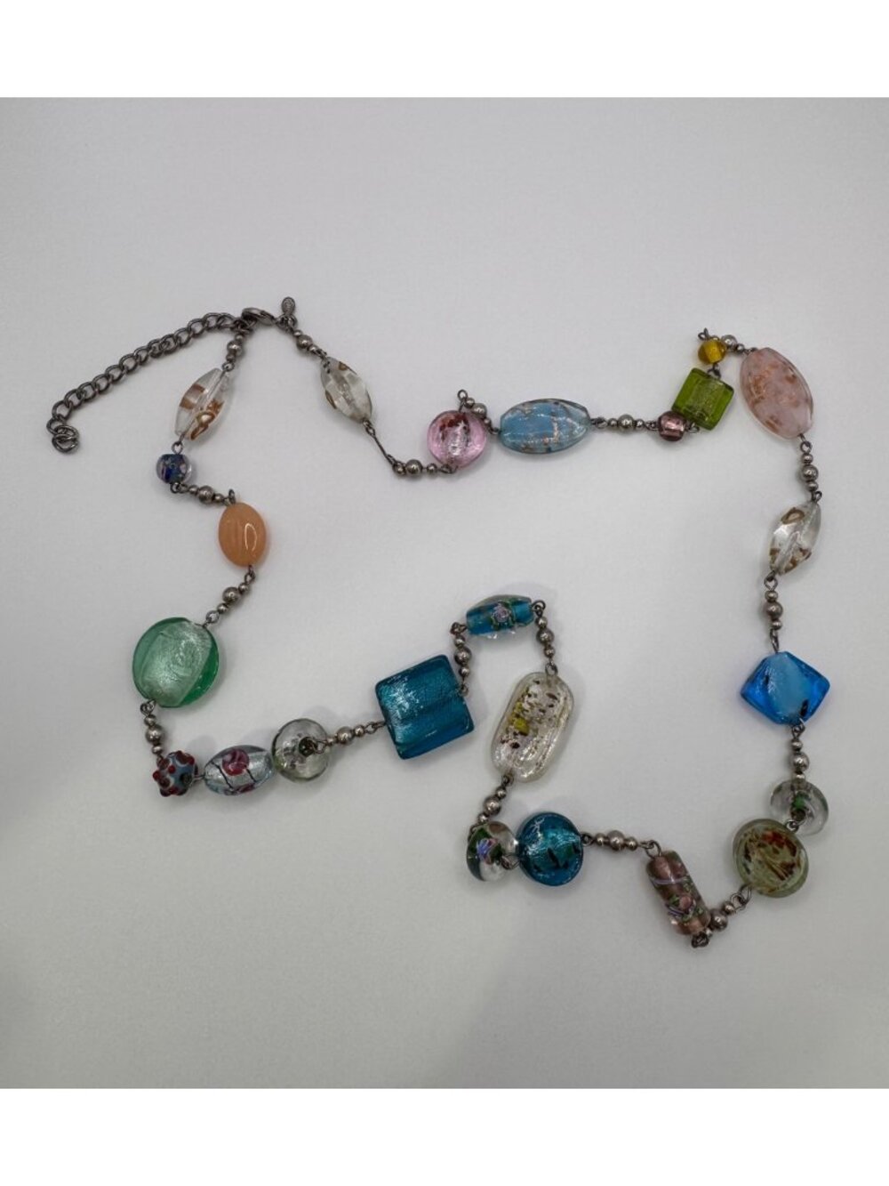 Premier Designs Murano Lampwork Glass Bead Necklace Silver Tone 31” Colorful
